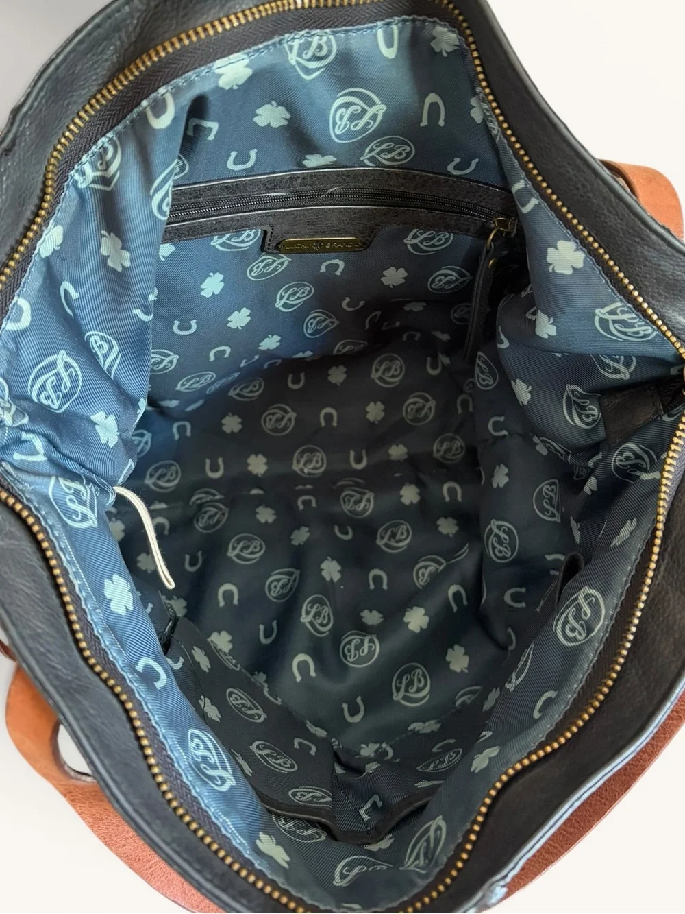 Lucky Brand Black Leather Tote with Brown Straps